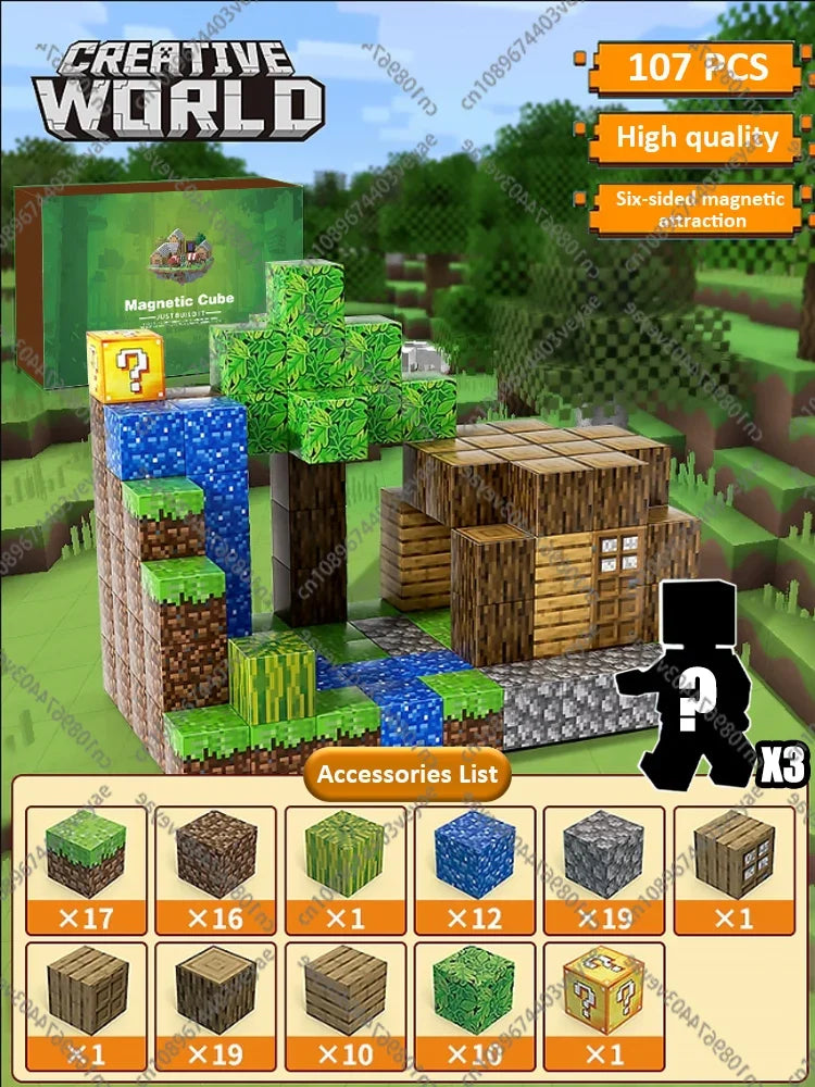 Magnetische Bausteine ​​Mine World Magnetwürfel-Set für Jungen und Mädchen, Kinder ab 3 Jahren, DIY-Modell, Kinder, STEM, sensorisches Spielzeug, Geschenk 