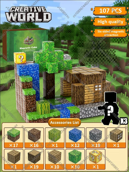 Magnetische Bausteine ​​Mine World Magnetwürfel-Set für Jungen und Mädchen, Kinder ab 3 Jahren, DIY-Modell, Kinder, STEM, sensorisches Spielzeug, Geschenk 