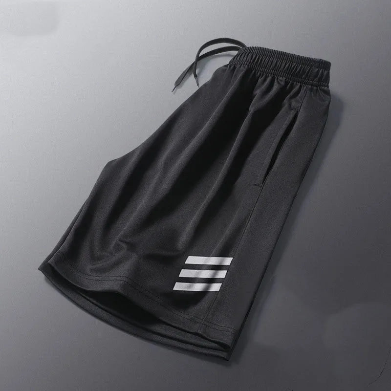 New Black Running Shorts Men Striped Printing Loose Basketball Sport Gym Breathable Shorts Fitness Training Workout Bottom Male