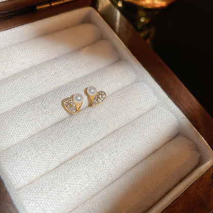 Imitation Pearl Earrings For Women Heart Round Stud Earrings Elegant Love Ear Stud Party Wedding Jewelry Valantine Day Gifts