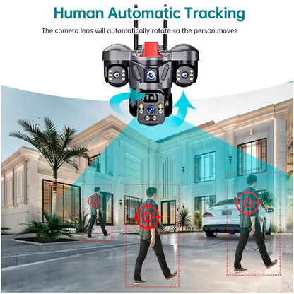 KERUI V380 Pro Outdoor PTZ 6MP WIFI 4G Solar Camera Home Security Triple Lens Camera Solar Panel CCTV Video Surveillance