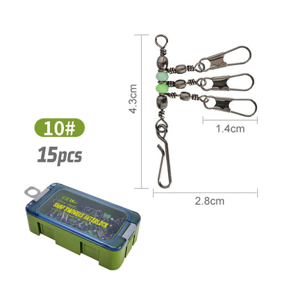 New 8# 10# Squid Jig Lure Swivels Fishing Bearing Rolling Swivel Solid Ring Fishing Connector With Interlock Snap Accessories