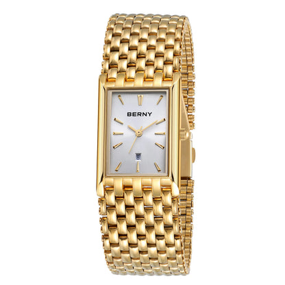 BERNY Gold Watch for Couple Luxury Women/Men Wristwatch Waterproof Golden Clock Quartz Stainless Steel Fashion Men Ladies Watch