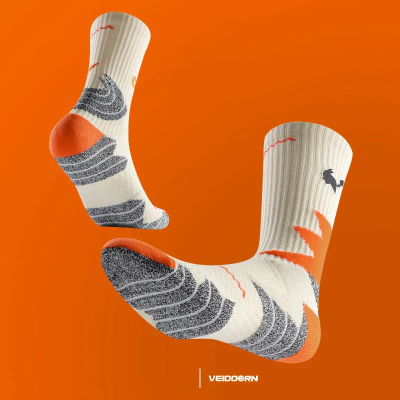 Veidoorn High Quality Sport Socks for Men Mid Calf Length Running Basketball Socks Thicken Non Slip Camping Cycling Stocking