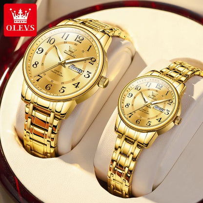 OLEVS 2891 Original Quartz Couple Watch Brand Luxury Double Calendar Waterproof Date Clock His and Her Watch Gift Couple Watch