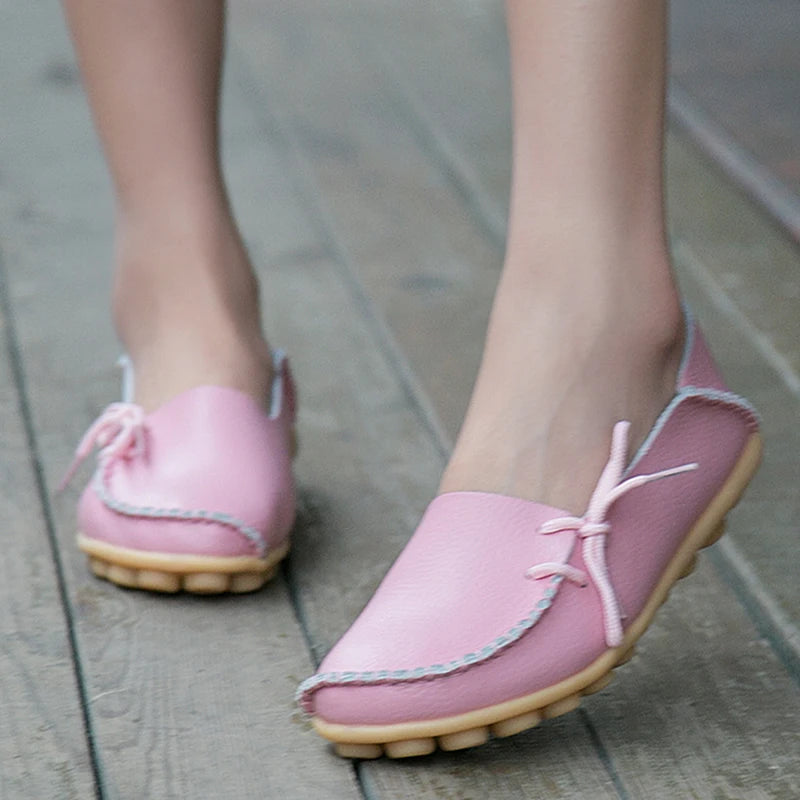 Fashion Women Flats Genuine Leather Oxford Women's Shoes Moccasins Women Shoes Slip On Bowtie Flats Tenis Shoes Woman Plus Size
