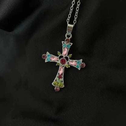 Summer Black Rhinestone Cross Jesus Pendant Choker Necklace for Women Punk Vintage Double Layers Chain 2025 Neck Boho Jewelry