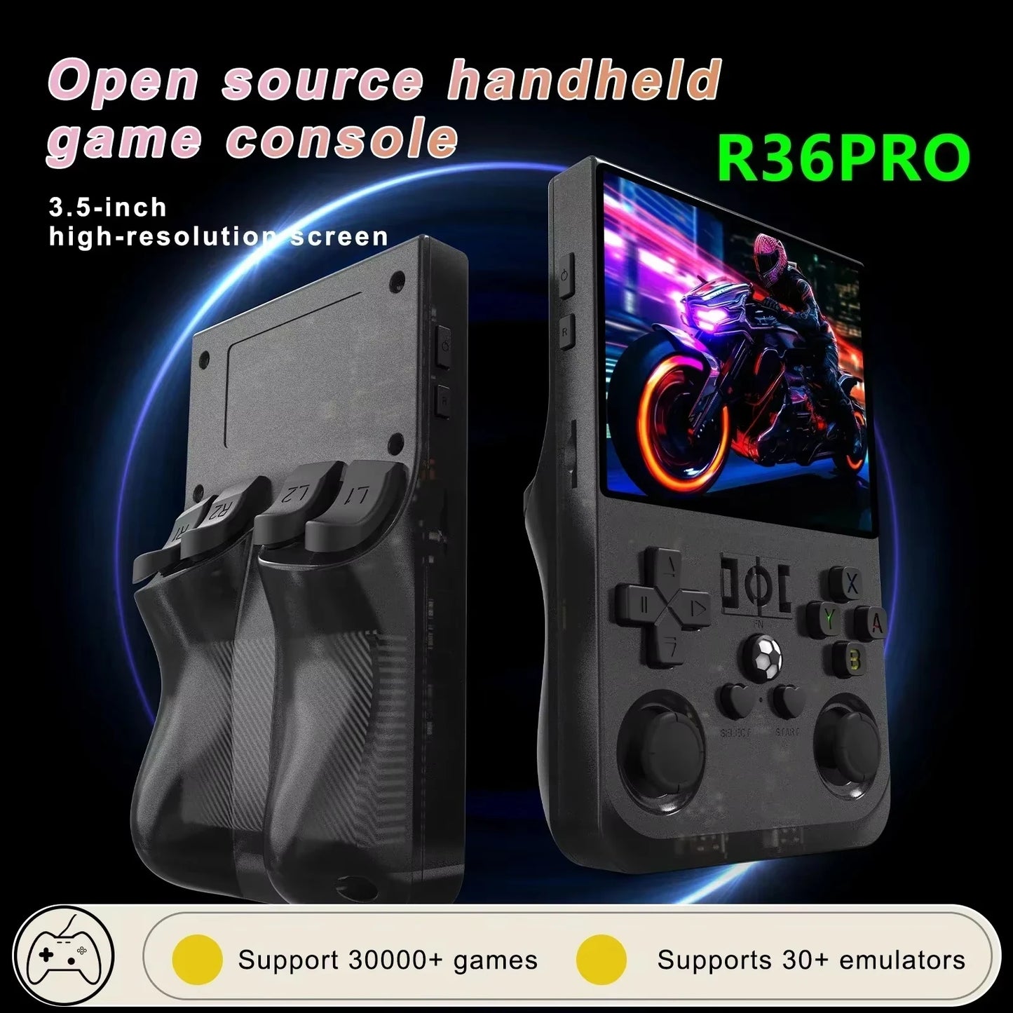 R36PRO Retro Handheld Game Console 64/128G Open Source 3.5 Inch IPS Screen Linux System Portable Pocket Video Player 30000+games