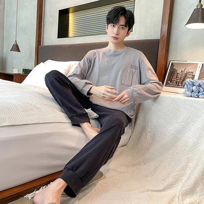 Spring Autumn Plus 4XL Knitted Men's Sleepwear Letter Lattice Pajamas Plaid Pajamas Sets Casual Loungewear Pyjamas Night Fashion