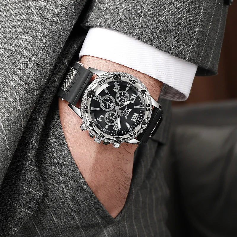 Fashion Luxury Men's Quartz Watch Business Casual Silicone Strap Mens Wristwatch Family Friends Birthday Gifts