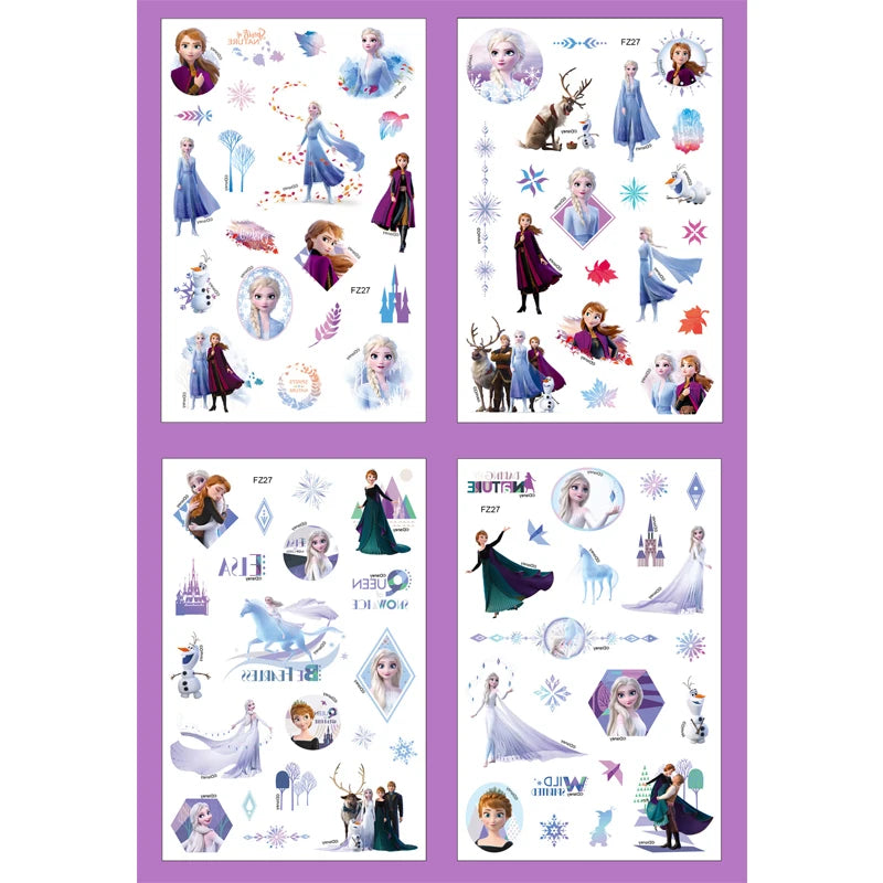 4Pcs/set Tattoo stickers Disney Stitch Princess Sofia Unicorn Frozen Action Cars Cartoon Sticker For Birthday Party Gift