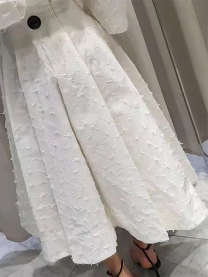 Elegant Shirt Skirt Set Women Lapel Long Sleeve Loose T-shirt High Waist Pleated Long Skirts Suits 2025 Autumn Street Lady Sets