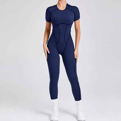 New Women's One-piece chest pad Yoga Jumpsuit leggings Short sleeve Backless Slim Fit Sports Outfit High elasticity soft comfort