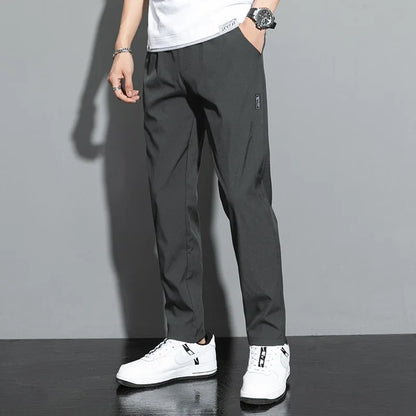 Men's pants 2025 summer new black gray thin business casual pants outdoor elastic breathable straight leg sports pants