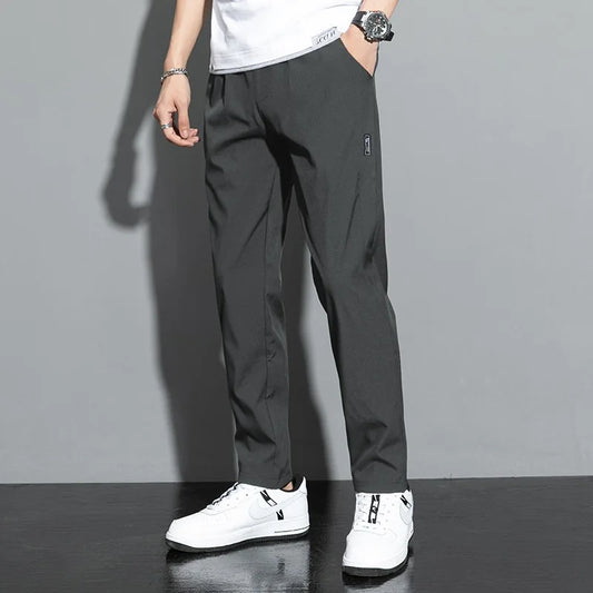 Men's pants 2025 summer new black gray thin business casual pants outdoor elastic breathable straight leg sports pants
