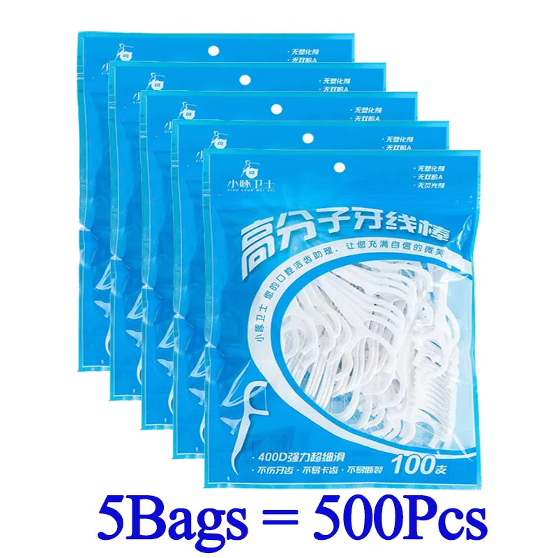 50-1000pcs Portable Dental Floss Pick Bow Shaped Super Thin Dental Floss Clean Between Teeth Interdental Brush Oral Hygiene Care