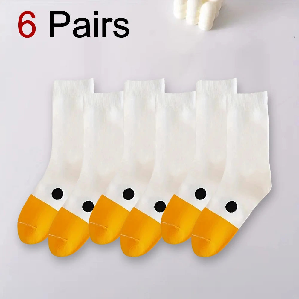 1/6 Pairs Cartoon Women Socks Fashionable And Versatile Cute Design Funny Goose Breathable Soft Comfortable Women Casual Socks?
