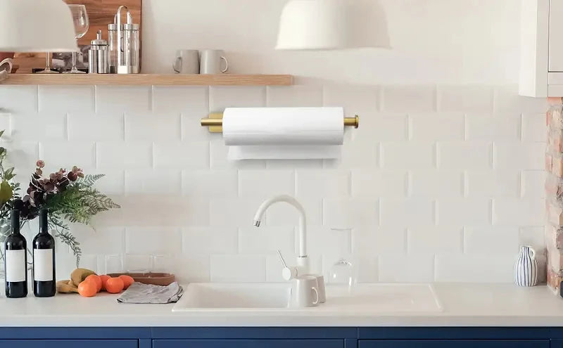 1PC Paper Towel Holder Under Cabinet Wall Mount Stainless Steel Kitchen Paper Towel Black Rack Self Adhesive No Drill Bathroom