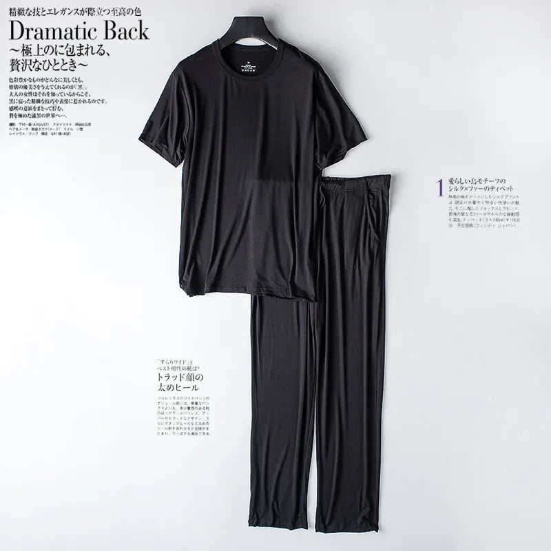 Men's spring and summer new modal pajamas two-piece short-sleeved trousers thin large size loose sports home wear suit sleepwear