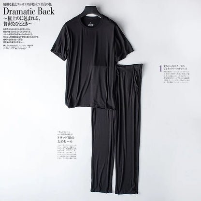 Men's spring and summer new modal pajamas two-piece short-sleeved trousers thin large size loose sports home wear suit sleepwear