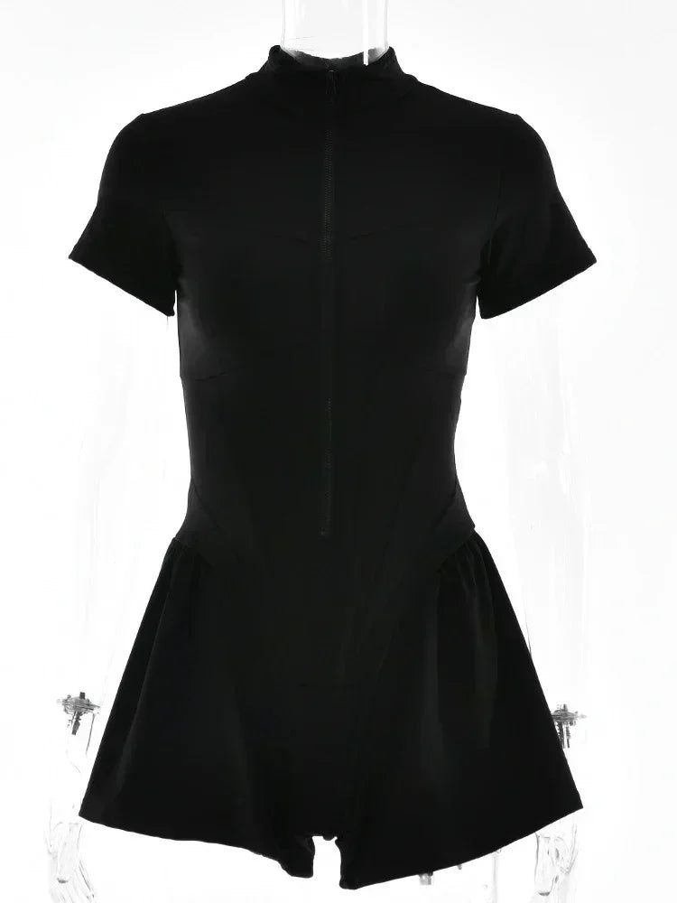 Elegant Women Zip-up O-neck Long Sleeve Jumpsuit Streetwear 2025 Summer Autumn Female Overalls One Piece Fitness Sports Bodysuit