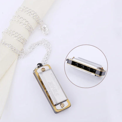 4 Holes 8 Tones Mini Harmonica Metal Chain Necklace Style High Quality Mouth Organ Woodwind Musical Instrument Gifts For Kids