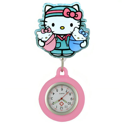 MINISO Lovely Cartoon Kitty Cat Hospital Nurse Doctor Medical Workers Office Badge Reel FOB Pocket Watches Hang Clock Gifts