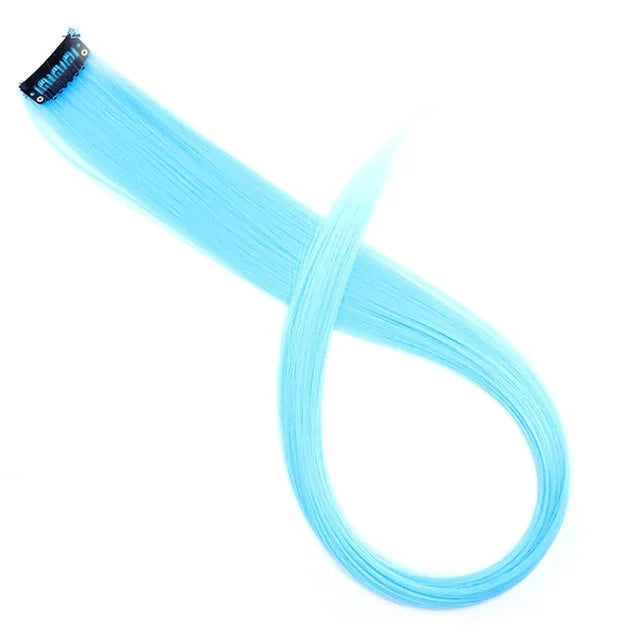 5PCS 22Inch Synthetic Long Straight Hair Clips Rainbow Hair Extension Colored Red Green Blue Hairpiece for Women