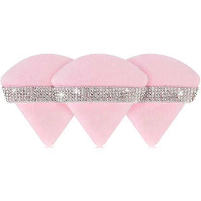 3Pcs Pink Triangle Powder Puff Face Soft Makeup Tool Sponge Velvet Soft Smooth Facial Beauty Makeup Sponge Cosmetics Accessories