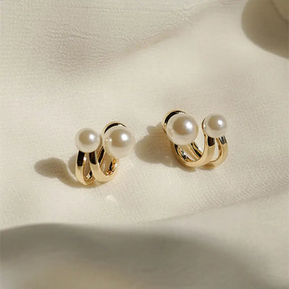 Korean Simple Irregular Design Pearl Stud Earrings for Women Fashion Geometric Gold Color Metal Earrings Trend Party Jewelry Gif