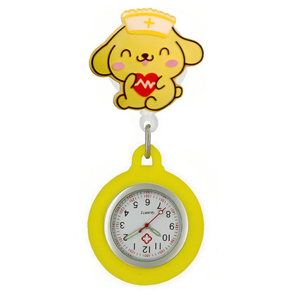MINISO Nurse Doctor Hospital Medical Workers Lovely Cat Dog Health Care Hang Clip Badge Reel Pocket Watches Retractable Clock