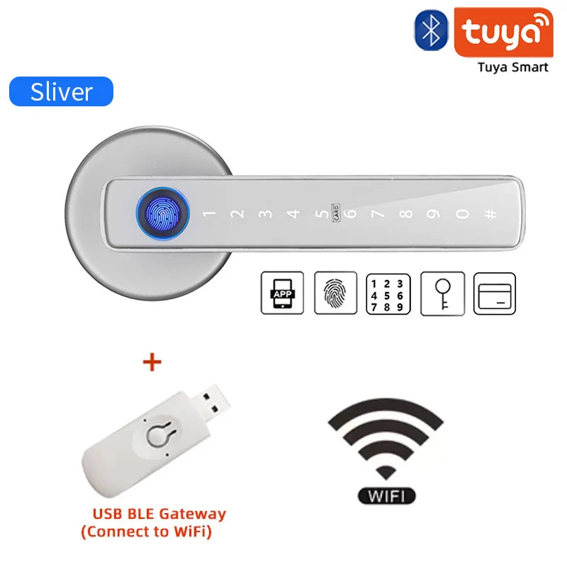 XSDTS M5 Tuya BLE Fingerprint Door Lock Digital Electronic Lock with Password/Key/IC Card/ Smartlife/ Tuya APP Unlock