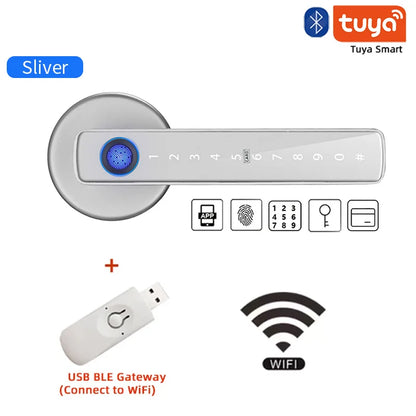 XSDTS M5 Tuya BLE Fingerprint Door Lock Digital Electronic Lock with Password/Key/IC Card/ Smartlife/ Tuya APP Unlock