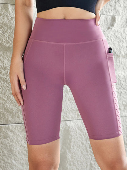 Women Sport Yoga Shorts Knee Length Pants Fitness High Waist Hip Lift Running Yoga Side Pockets Tights Quick Dry Gym Sportswear