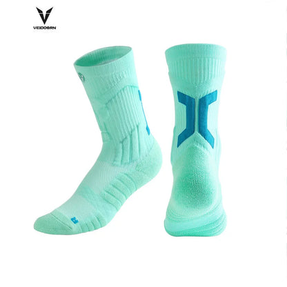 Veidoorn High Quality Sport Socks for Men Mid Calf Length Running Basketball Socks Thicken Non Slip Camping Cycling Stocking