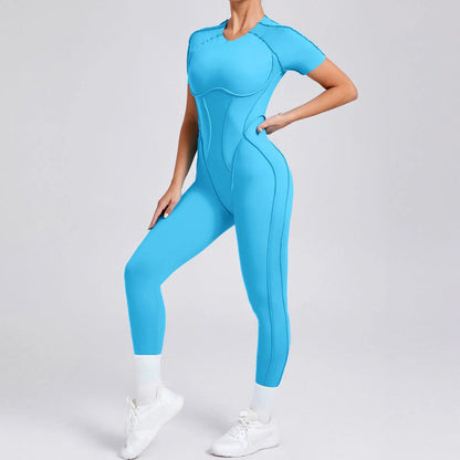 New Women's One-piece chest pad Yoga Jumpsuit leggings Short sleeve Backless Slim Fit Sports Outfit High elasticity soft comfort