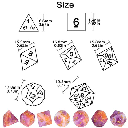 DND Polyhedral Dice Set - 7 Pieces Acrylic Mixed Colour Glitter Games Dice  for Souvenirst Entertainment RPG Board Game