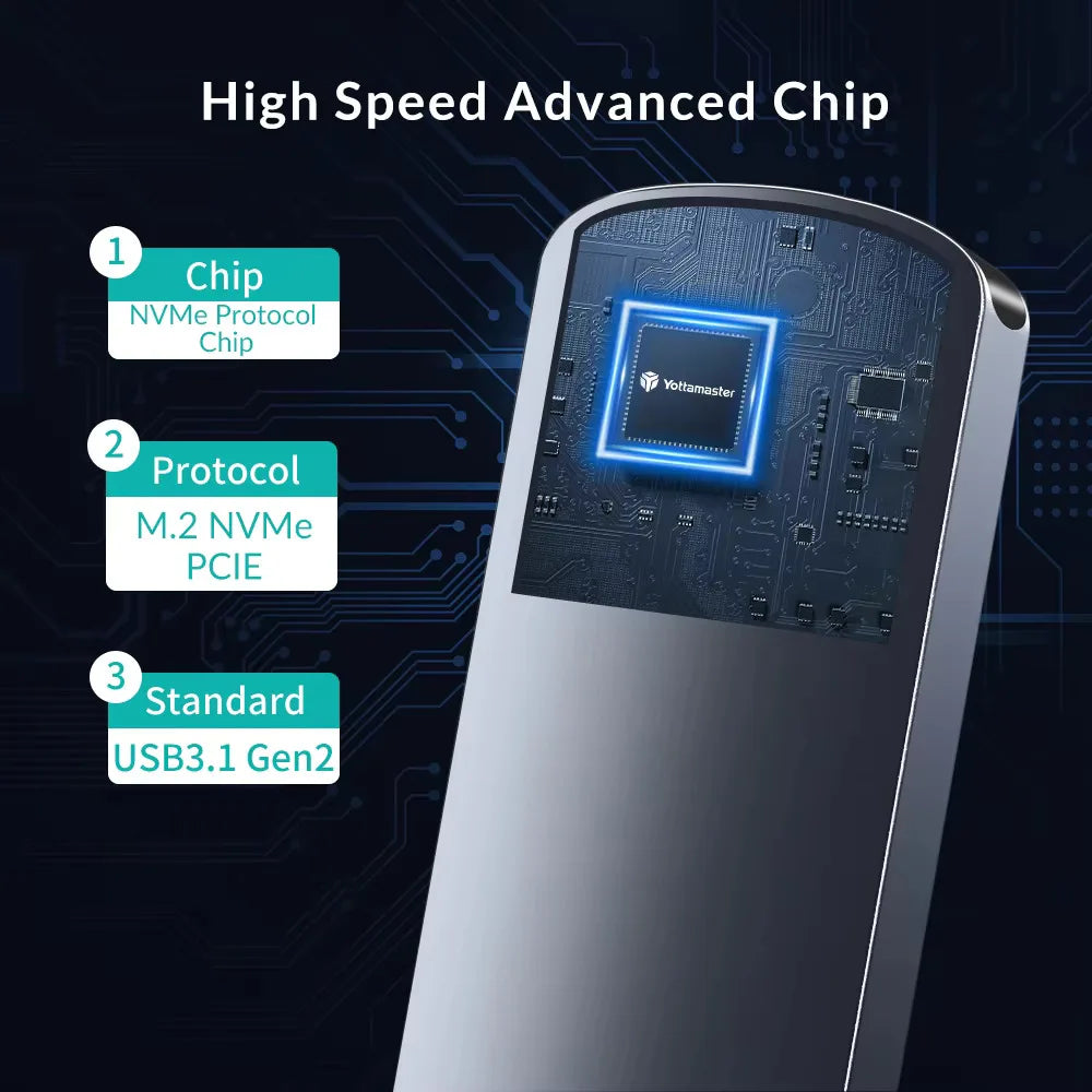 Yottamaster USB3.2 NVMe Case M.2 SSD EnclosureType C 10Gbps NVMe PCIE Solid State Drive Case Adapter Storage Box for PC Laptop