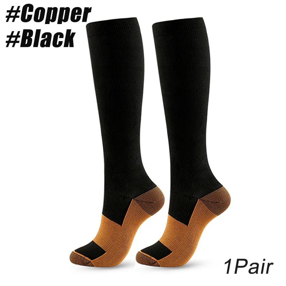 1Pair Copper Fiber Compression Socks Men's Women's Outdoor Sports Socks Happy Interesting Nylon Varicose Veins Diabetes Fitness