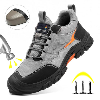 Steel Toe Anti-Puncture Work Shoes Men Reinforced Sole Abrasion Resistant Safety Shoes Anti-smash Construction Working Boots