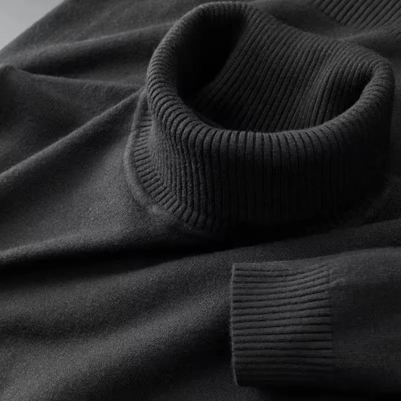 2025 New Mens Knitted Sweaters Solid Color Turtleneck Breathable Pullovers Warm Outdoor Basic Streetwear autumn Business Tops