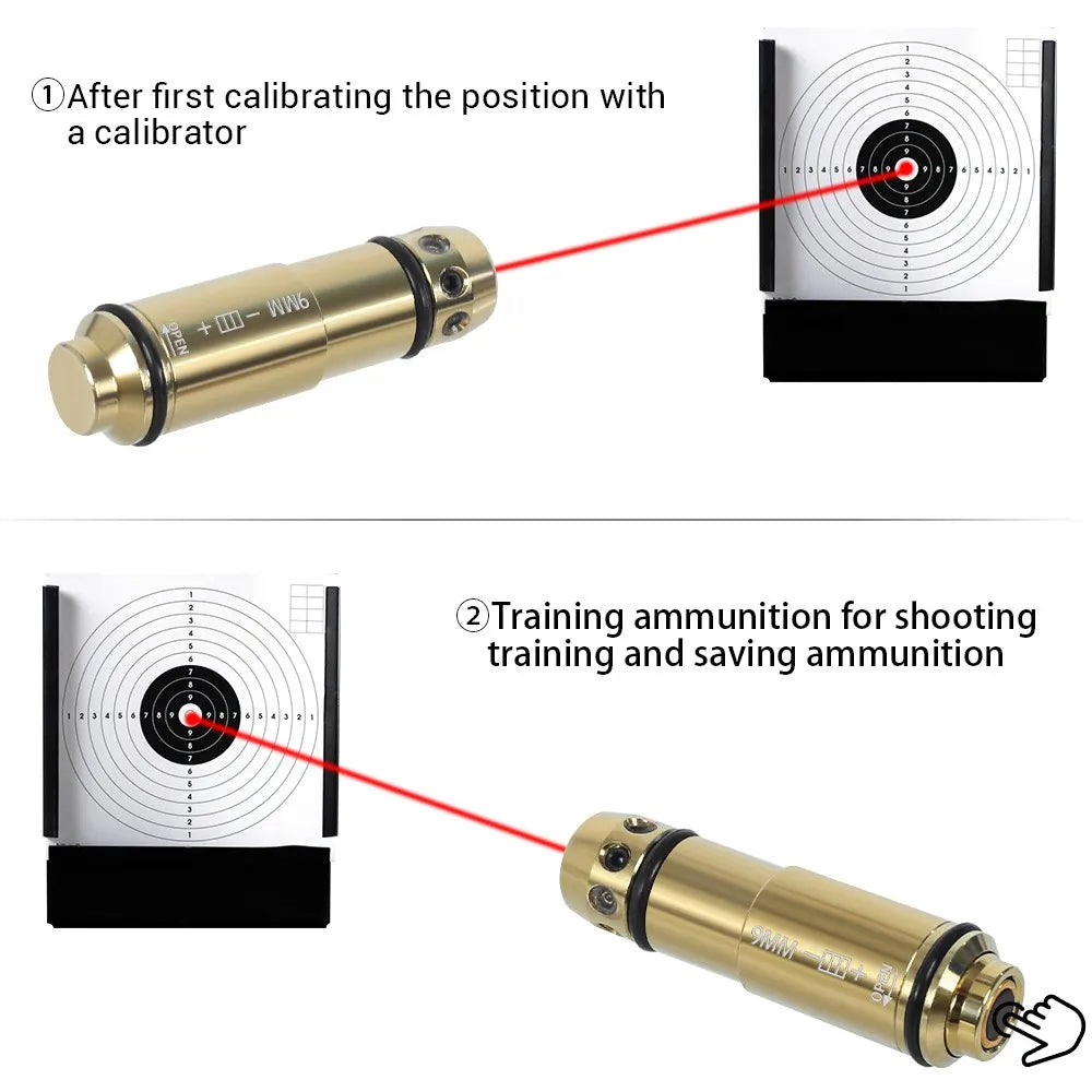 9x19mm Laser Training Bullet Laser Bore Sight 2 in 1 Dual-Purpose Boresighter Calibrator for Pistol Shooting Accessories
