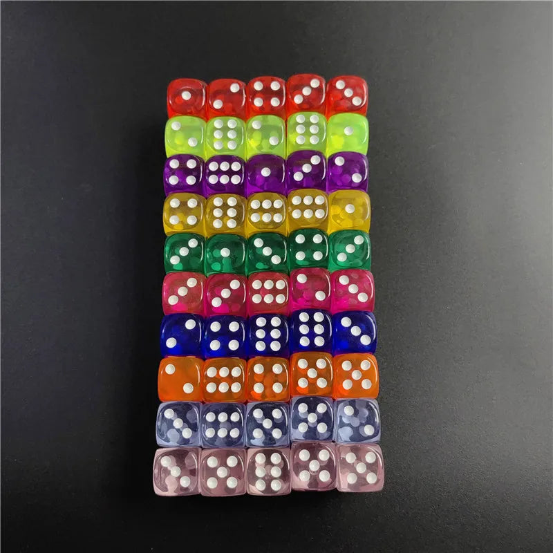 100Pcs/Lot 14mm 10Colors Transparent Dice Acrylic Rounded Corner Drinking Dice Nightclub Bars KTV Entertainment Dice Set Toys