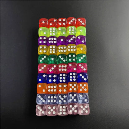 100Pcs/Lot 14mm 10Colors Transparent Dice Acrylic Rounded Corner Drinking Dice Nightclub Bars KTV Entertainment Dice Set Toys