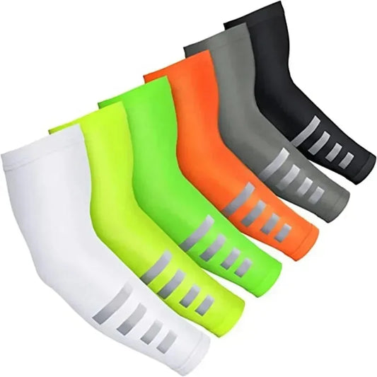 2Pcs Ice Silk Arm Sleeves for Summer Quick-Drying Breathable Sun Protection Reflective Night Running Cycling Arm Covers