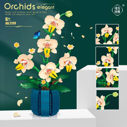 Orchideen-Bausteine, Blumen, Wohnaccessoire für Erwachsene, Botanische Sammlung, Geschenkidee zum Valentinstag (606 Teile) 