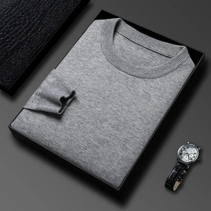 2025 New Men's Casual Sweater Round Neck Long Sleeve Knitted Sweater Diamond Pattern Fashion Versatile Top