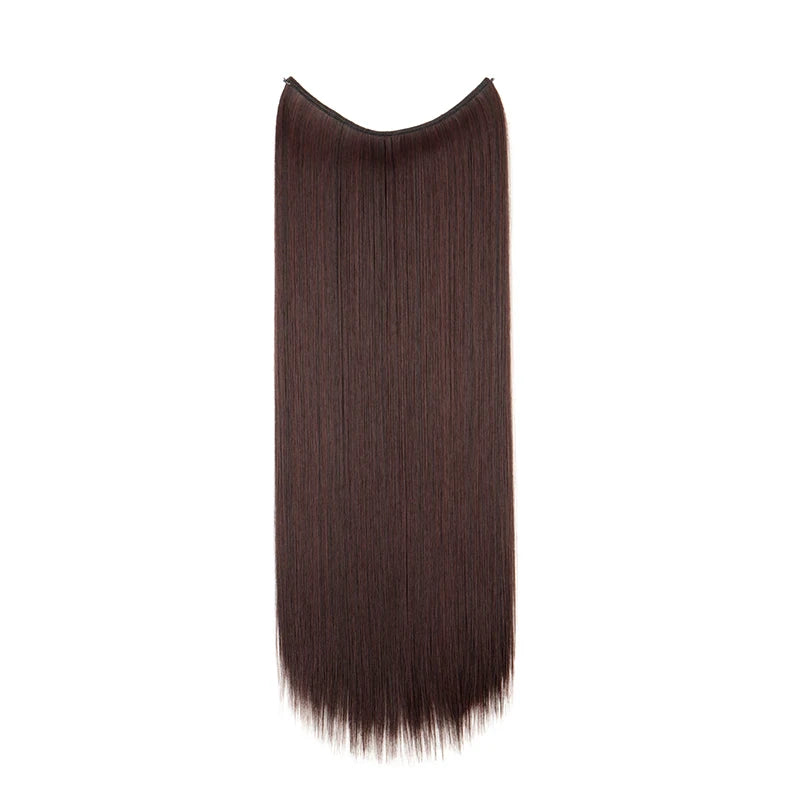 24Inch Synthetic Invisible Hair Extension Fish Line Fake Hairpiece Black Brown Hair Accessorie for Women
