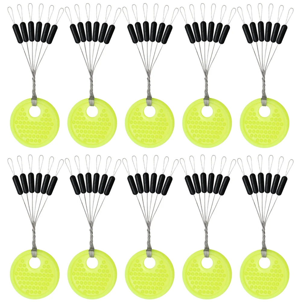 60pcs 10/20 Group Set Rubber Silicon Space Bean Sea Carp Fly Fishing Black Rubber Oval Stopper Fishing Float Fishing Bobber Part
