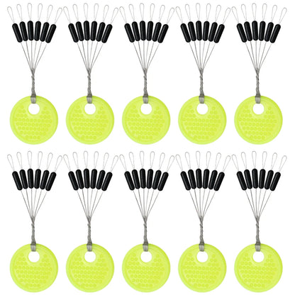60pcs 10/20 Group Set Rubber Silicon Space Bean Sea Carp Fly Fishing Black Rubber Oval Stopper Fishing Float Fishing Bobber Part